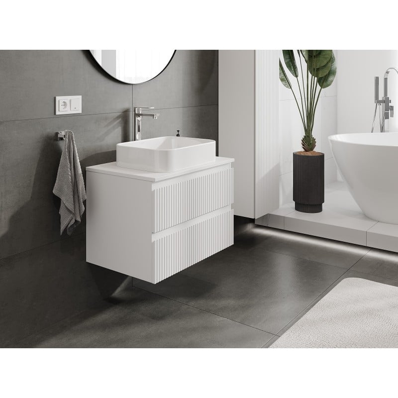 Mexen Rivel szafka łazienkowa podumywalkowa 70 cm z blatem, 2 szuflady, ryflowana , biała mat - 91A20-07047-2-BFFC01