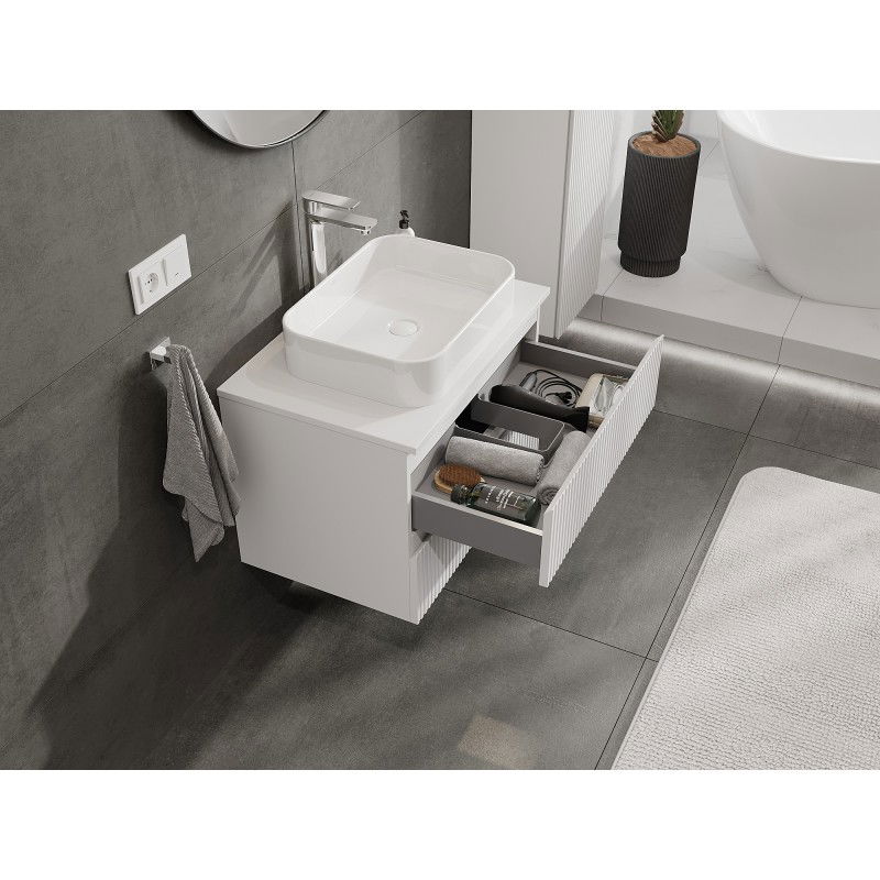 Mexen Rivel meuble de salle de bain sous lavabo 70 cm avec plateau, 2 tiroirs, rainuré, blanc mat - 91A20-07047-2-BFFC01