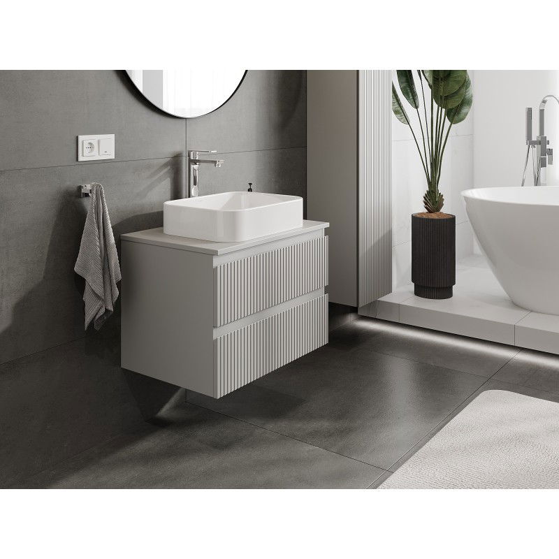 Mexen Rivel bathroom cabinet 70 cm with countertop, 2 drawers, fluted, matte grey - 91A20-07047-2-BFFC62