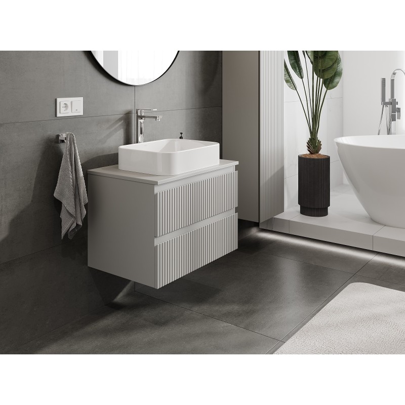 Mexen Rivel gabinete de baño bajo lavabo de 70 cm con encimera, 2 cajones, con ranuras, gris mate - 91A20-07047-2-BFFC62