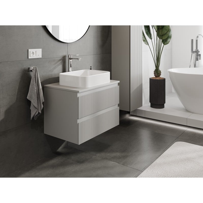 Mexen Rivel szafka łazienkowa podumywalkowa 70 cm z blatem, 2 szuflady, ryflowana , szara mat - 91A20-07047-2-BFFC62