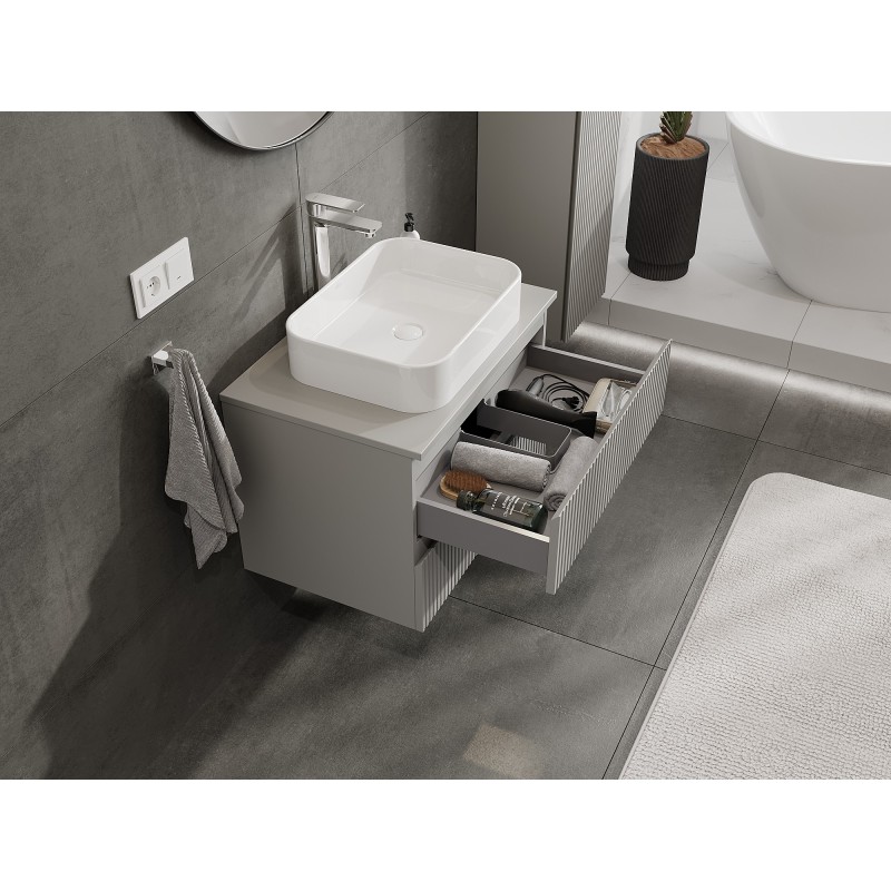 Mexen Rivel gabinete de baño bajo lavabo de 70 cm con encimera, 2 cajones, con ranuras, gris mate - 91A20-07047-2-BFFC62