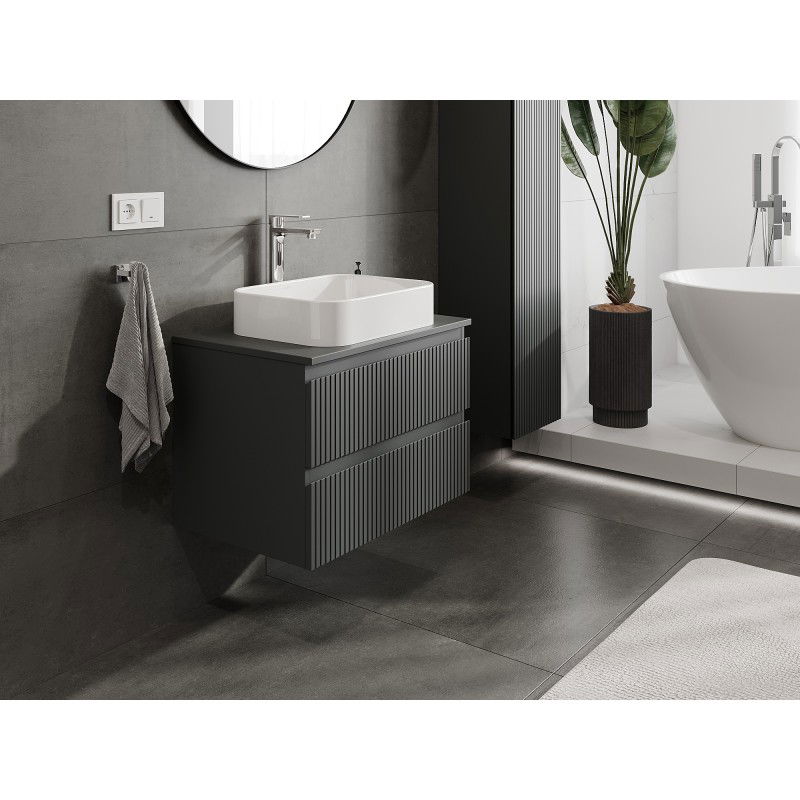Mexen Rivel armoire de salle de bain sous lavabo 70 cm avec plateau, 2 tiroirs, rainurée, graphite mat - 91A20-07047-2-BFFC66