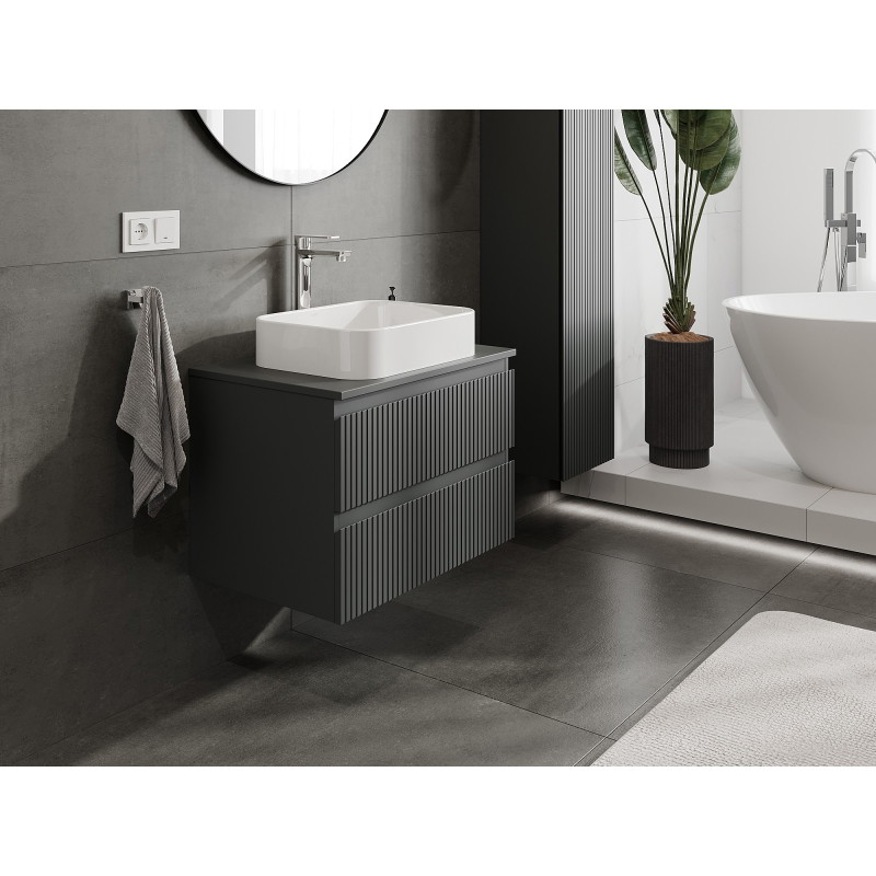 Mexen Rivel mobiletto da bagno sotto lavabo 70 cm con piano, 2 cassetti, scanalato, grafite opaco - 91A20-07047-2-BFFC66