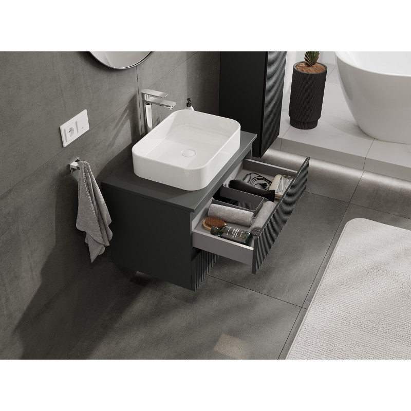 Mexen Rivel Badezimmerschrank unter Waschbecken 70 cm mit Arbeitsplatte, 2 Schubladen, gerillt, Graphit matt