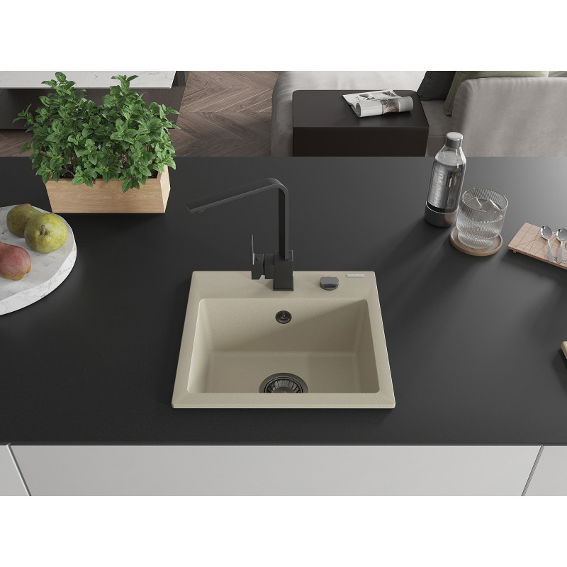 Mexen Milo Granitspüle 1-Kammer mit Küchenarmatur Rita, beige - 6505-69-670300-70