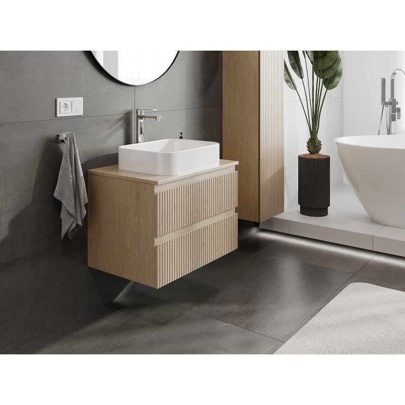 Mexen Rivel meuble de salle de bains sous-lavabo 70 cm avec plateau, 2 tiroirs, rainuré, chêne - 91A20-07047-2-BFFC81