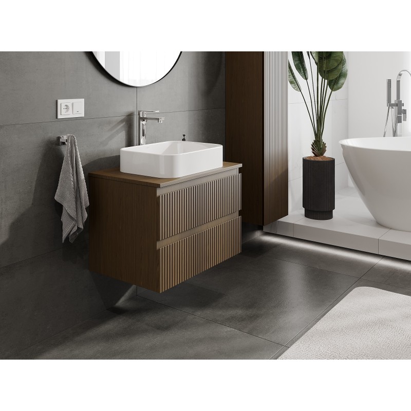 Mexen Rivel armadietto da bagno sottolavabo 70 cm con piano, 2 cassetti, scanalato, noce - 91A20-07047-2-BFFC86