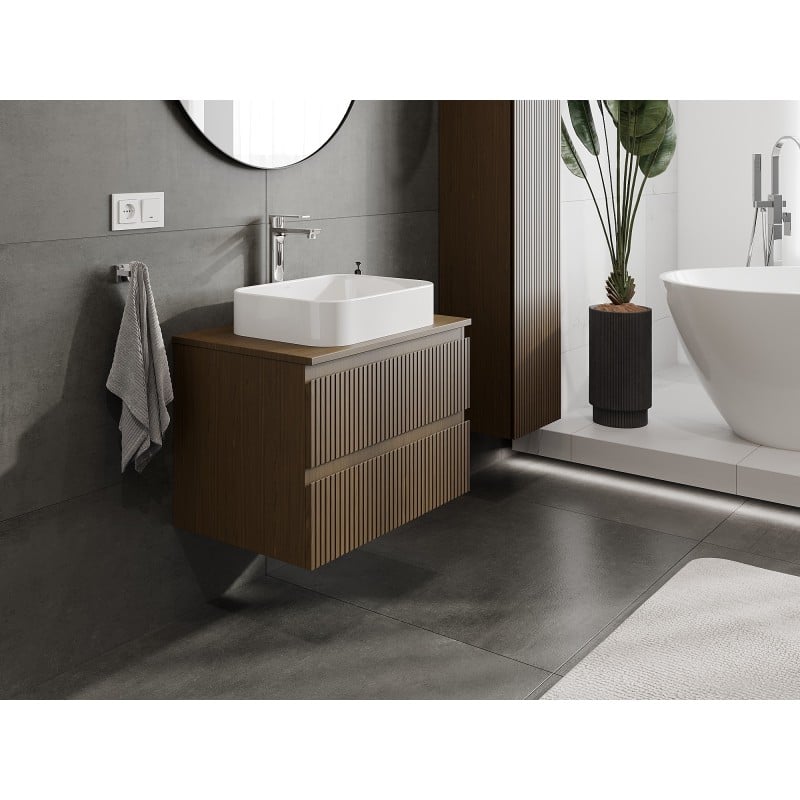 Mexen Rivel szafka łazienkowa podumywalkowa 70 cm z blatem, 2 szuflady, ryflowana , orzech - 91A20-07047-2-BFFC86