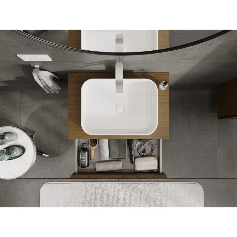 Mexen Rivel armario de baño para lavabo 70 cm con encimera, 2 cajones, ranurado, nogal - 91A20-07047-2-BFFC86