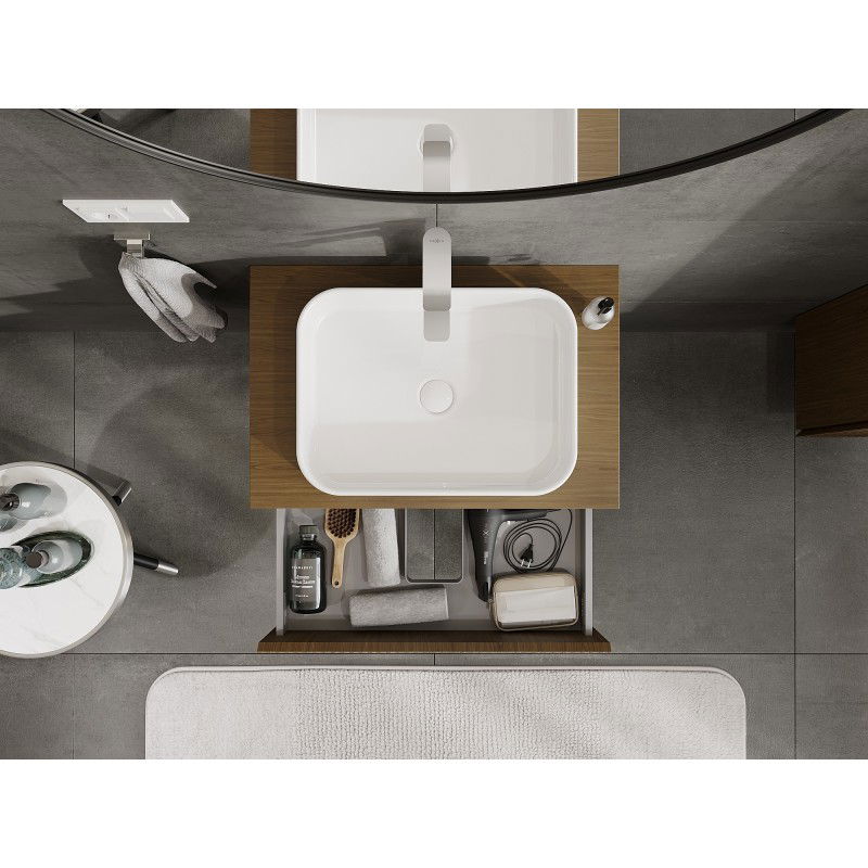 Mexen Rivel bathroom cabinet for washbasin 70 cm with countertop, 2 drawers, grooved, walnut - 91A20-07047-2-BFFC86