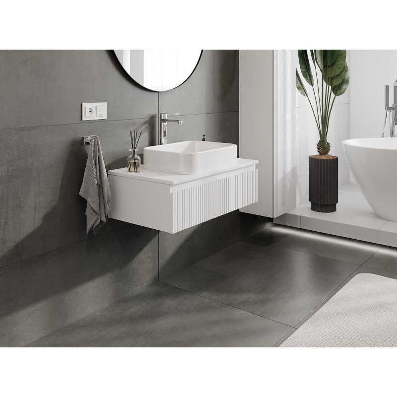 Mexen Rivel armário de casa de banho sob lavatório de 80 cm com tampo, 1 gaveta, canelado, branco mate - 91A20-08023-1-BFC01