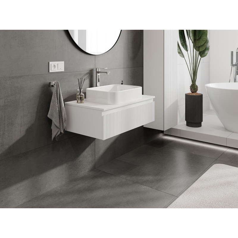 Mexen Rivel badkamerkast onder de wastafel 80 cm met blad, 1 lade, geribbeld, wit mat - 91A20-08023-1-BFC01