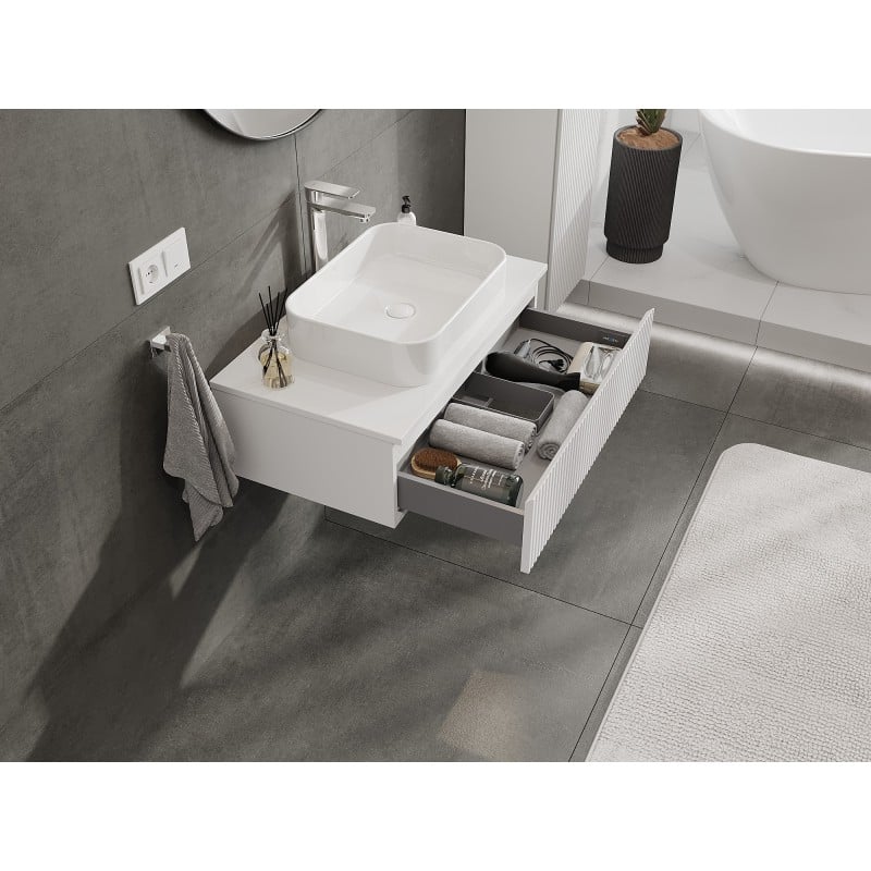 Mexen Rivel szafka łazienkowa podumywalkowa 80 cm z blatem, 1 szuflada, ryflowana , biała mat - 91A20-08023-1-BFC01