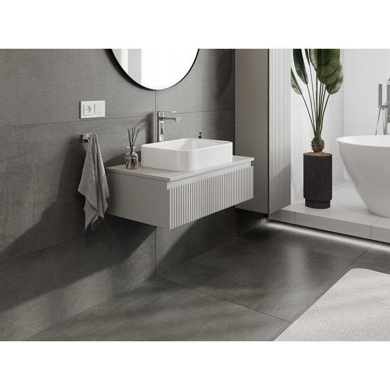 Mexen Rivel meuble de salle de bain sous lavabo 80 cm avec plateau, 1 tiroir, rainuré, gris mat - 91A20-08023-1-BFC62
