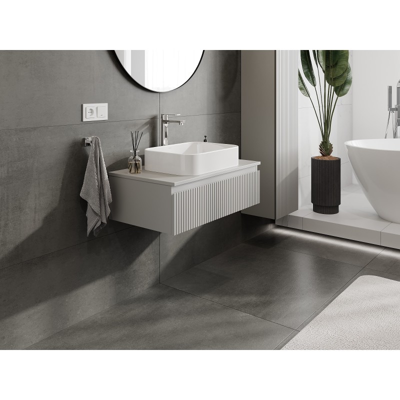 Mexen Rivel mobile da bagno sotto lavabo 80 cm con piano, 1 cassetto, scanalato, grigio opaco - 91A20-08023-1-BFC62