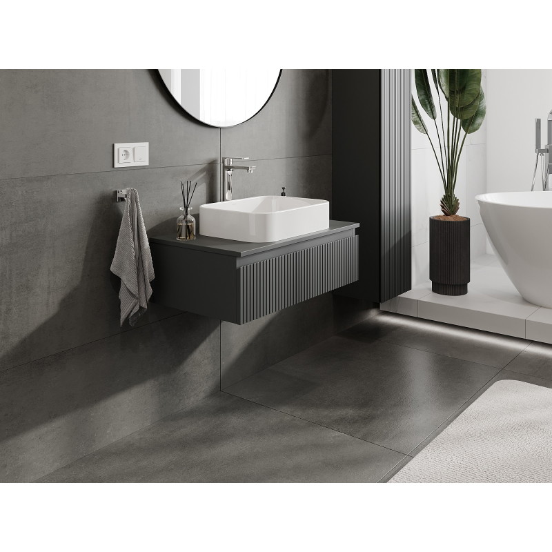 Mexen Rivel armadietto da bagno sotto lavabo 80 cm con piano, 1 cassetto, scanalato, grafite opaco - 91A20-08023-1-BFC66
