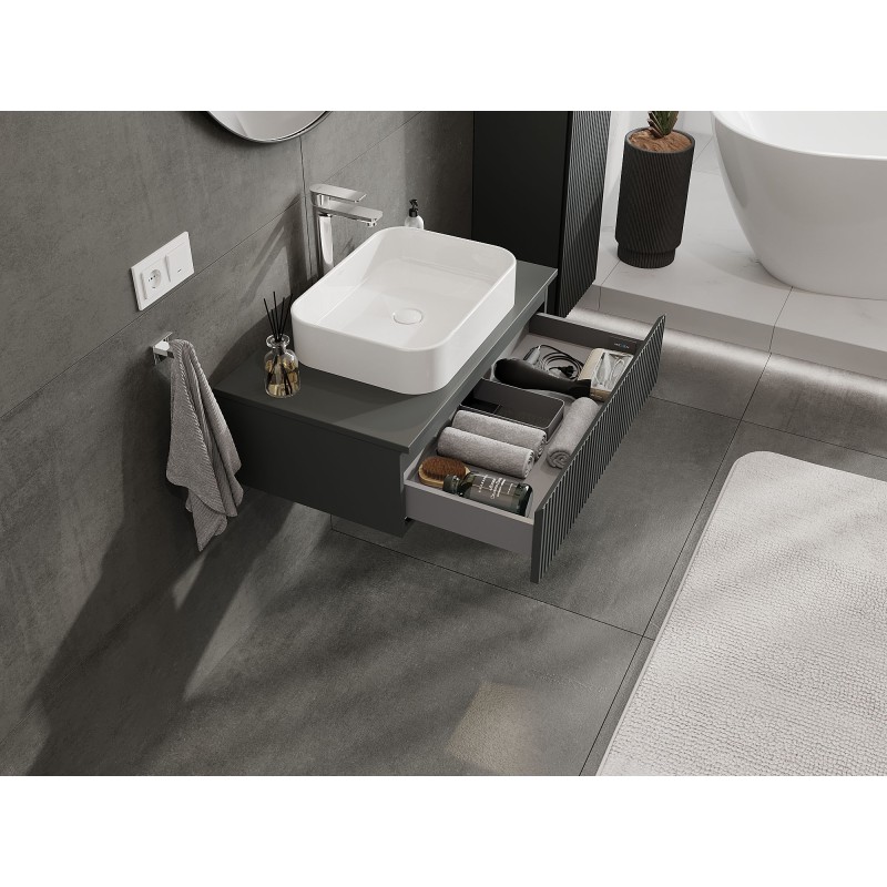 Mexen Rivel szafka łazienkowa podumywalkowa 80 cm z blatem, 1 szuflada, ryflowana , grafit mat - 91A20-08023-1-BFC66