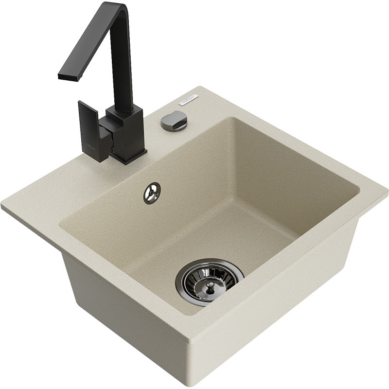Mexen Milo évier en granit 1 bol avec robinet de cuisine Rita, beige - 6505-69-670300-70
