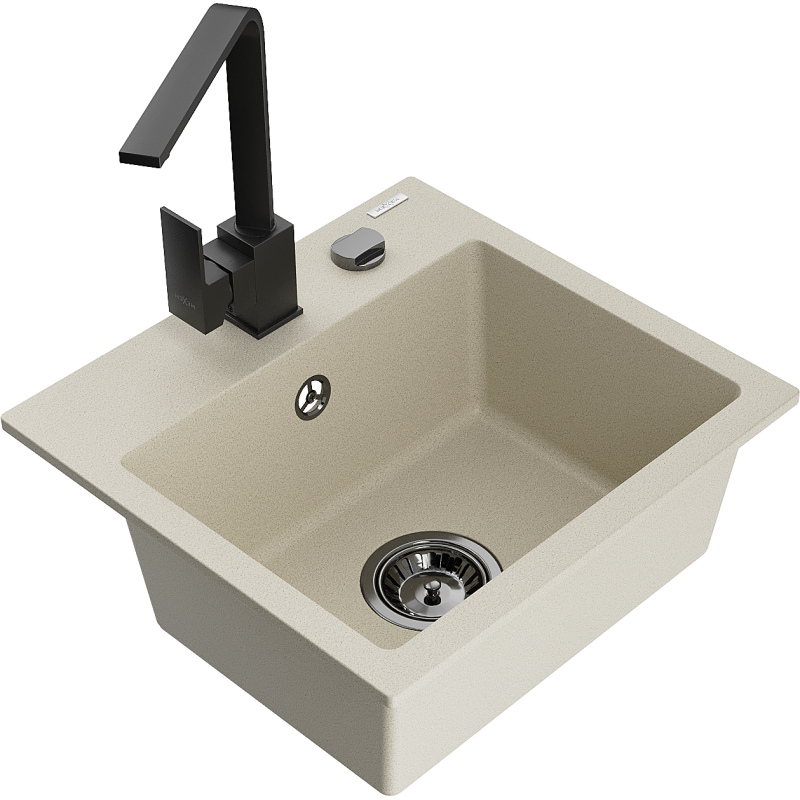 Mexen Milo fregadero de granito de 1 seno con grifo de cocina Rita, beige - 6505-69-670300-70