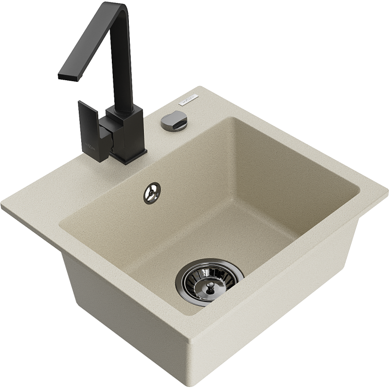 Mexen Milo graniittinen 1-allas keittiöallas Rita-keittiöhanalla, beige - 6505-69-670300-70