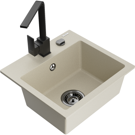 Mexen Milo fregadero de granito de 1 seno con grifo de cocina Rita, beige - 6505-69-670300-70