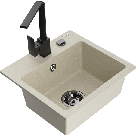 Mexen Milo Granitspüle 1-Becken mit Küchenarmatur Rita, Beige - 6505-69-670300-70
