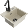 Mexen Milo granite sink single-bowl with kitchen faucet Rita, beige - 6505-69-670300-70