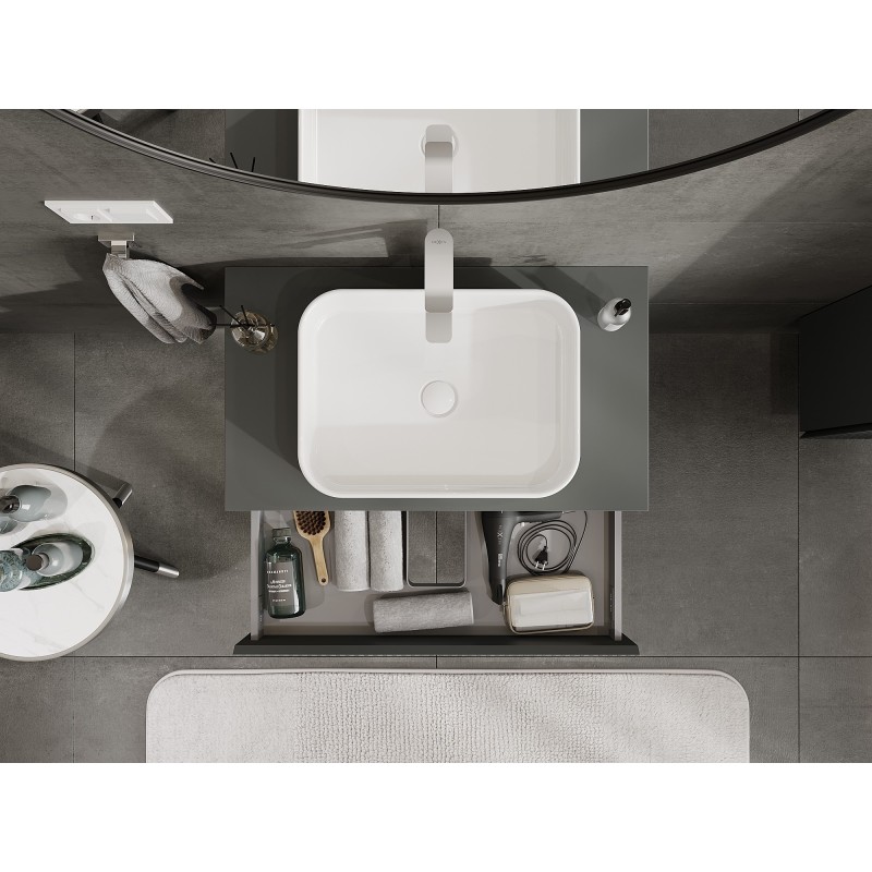 Mexen Rivel armário de casa de banho para lavatório 80 cm com tampo, 1 gaveta, ondulado, grafite mate - 91A20-08023-1-BFC66