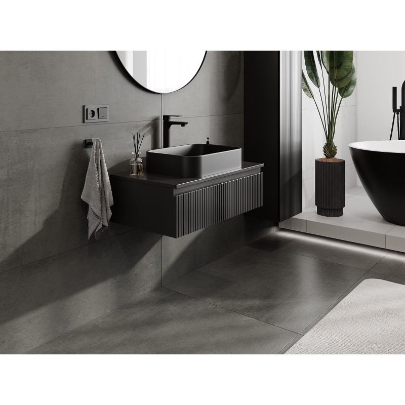 Mexen Rivel armario de baño bajo lavabo 80 cm con encimera, 1 cajón, acanalado, negro mate - 91A20-08023-1-BFC71
