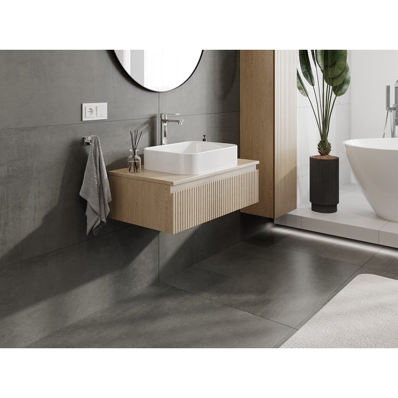 Mexen Rivel szafka łazienkowa podumywalkowa 80 cm z blatem, 1 szuflada, ryflowana , dąb - 91A20-08023-1-BFC81