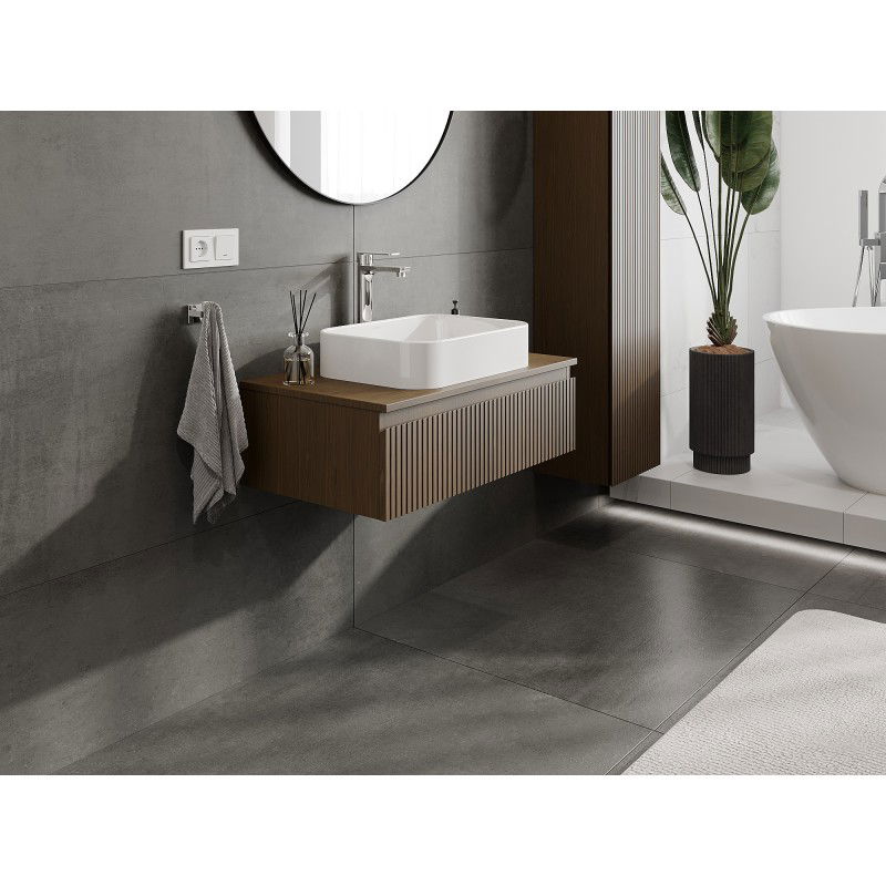 Mexen Rivel meuble sous-lavabo de 80 cm avec plateau, 1 tiroir, rainuré, noyer - 91A20-08023-1-BFC86