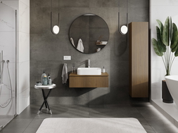 Mexen Rivel bathroom cabinet under-sink 80 cm with countertop, 1 drawer, grooved, walnut - 91A20-08023-1-BFC86