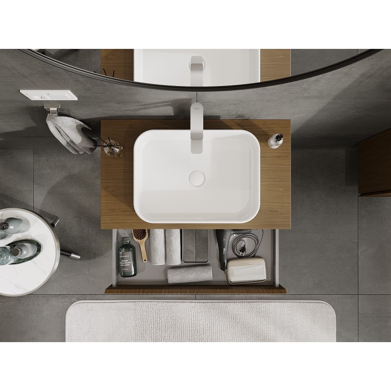 Mexen Rivel mobile bagno sottolavabo 80 cm con piano, 1 cassetto, scanalato, noce - 91A20-08023-1-BFC86