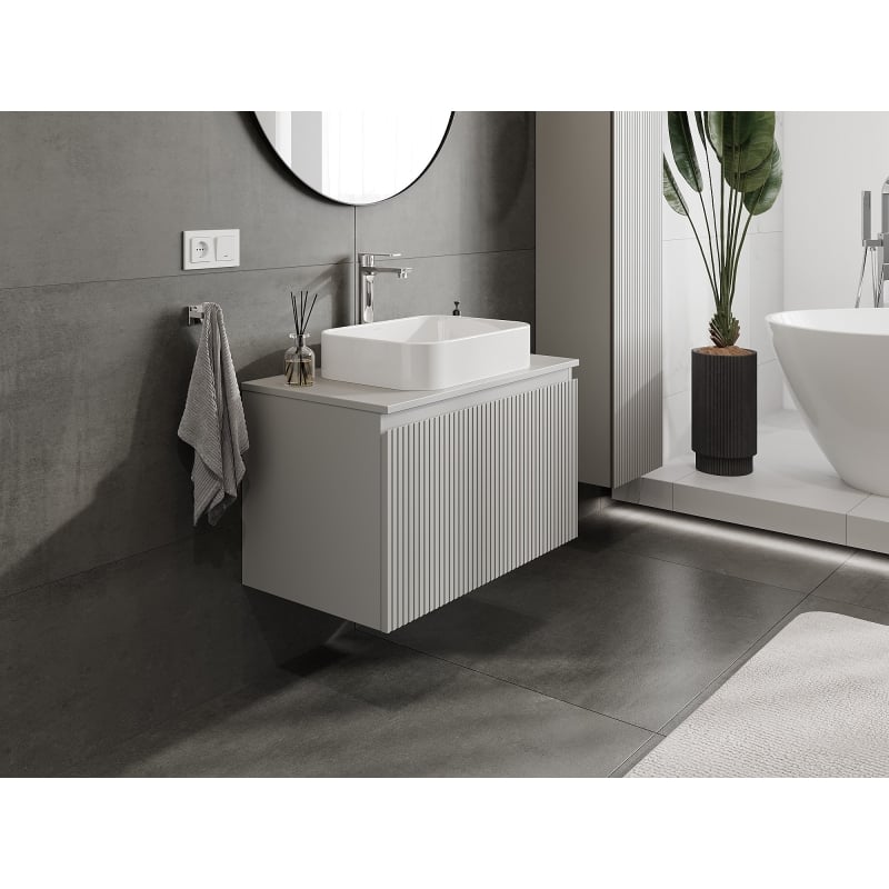 Mexen Rivel 80 cm kraanika all olev vannitoa kapp koos tööpinnaga, 1 sahtel, sooneline, hall matt - 91A20-08047-1-BFC62