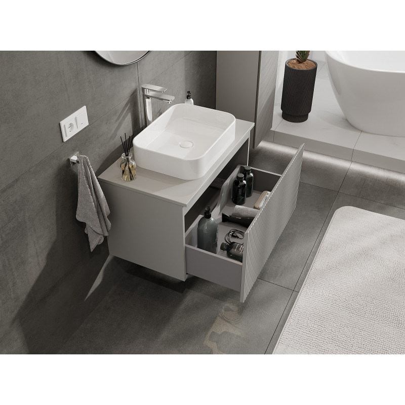 Mexen Rivel 80 cm kraanika all olev vannitoa kapp koos tööpinnaga, 1 sahtel, sooneline, hall matt - 91A20-08047-1-BFC62