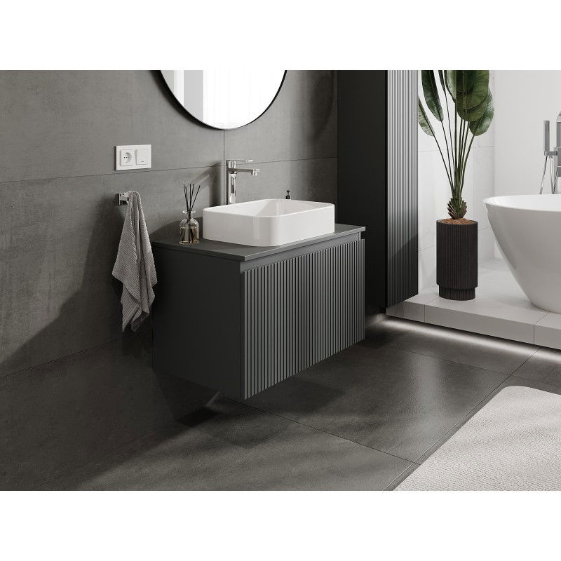 Mexen Rivel meuble de salle de bain sous lavabo 80 cm avec plateau, 1 tiroir, rainuré, graphite mat - 91A20-08047-1-BFC66