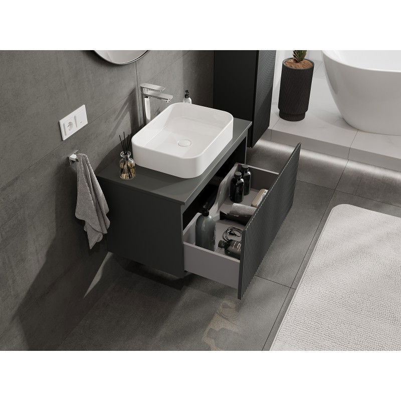 Mexen Rivel meuble de salle de bain sous lavabo 80 cm avec plateau, 1 tiroir, rainuré, graphite mat - 91A20-08047-1-BFC66