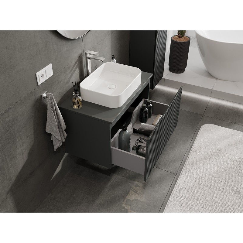 Mexen Rivel szafka łazienkowa podumywalkowa 80 cm z blatem, 1 szuflada, ryflowana , grafit mat - 91A20-08047-1-BFC66