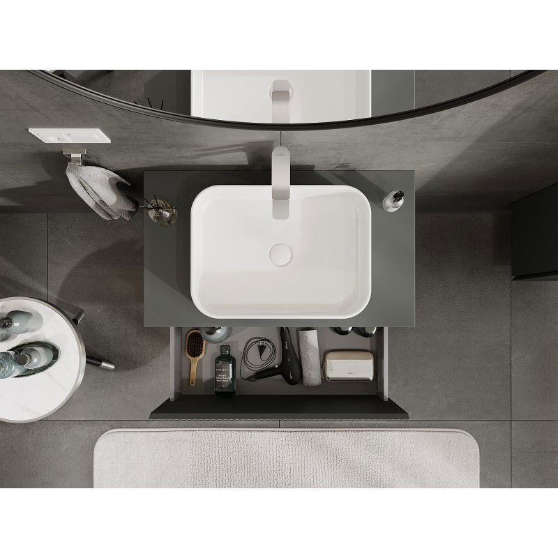 Mexen Rivel meuble de salle de bain sous lavabo 80 cm avec plateau, 1 tiroir, rainuré, graphite mat - 91A20-08047-1-BFC66