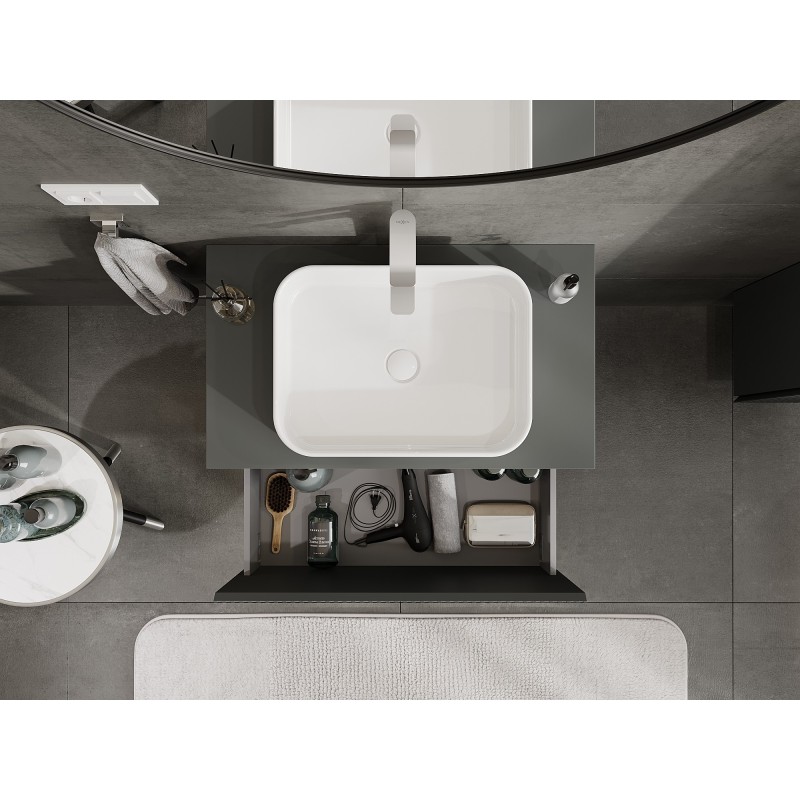 Mexen Rivel vannas istabas skapītis zem izlietnes ar virsmu, 80 cm, 1 atvilktne, rievots, grafīts matēts - 91A20-08047-1-BFC66