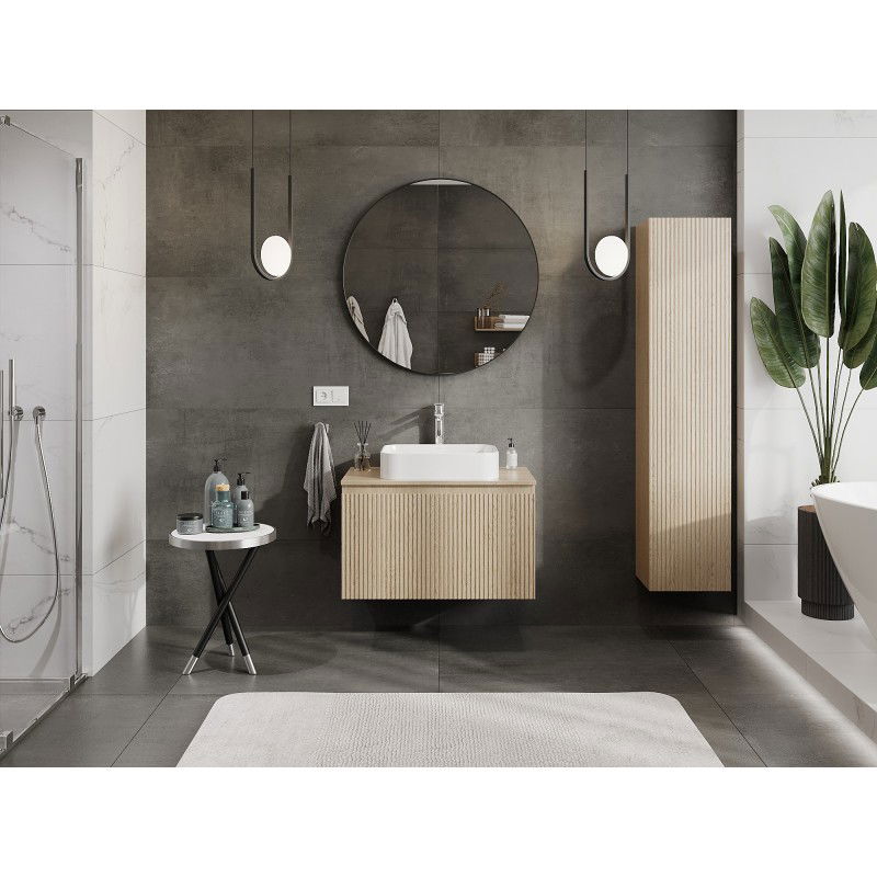 Mexen Rivel meuble de salle de bain sous-lavabo 80 cm avec plateau, 1 tiroir, rainuré, chêne - 91A20-08047-1-BFC81