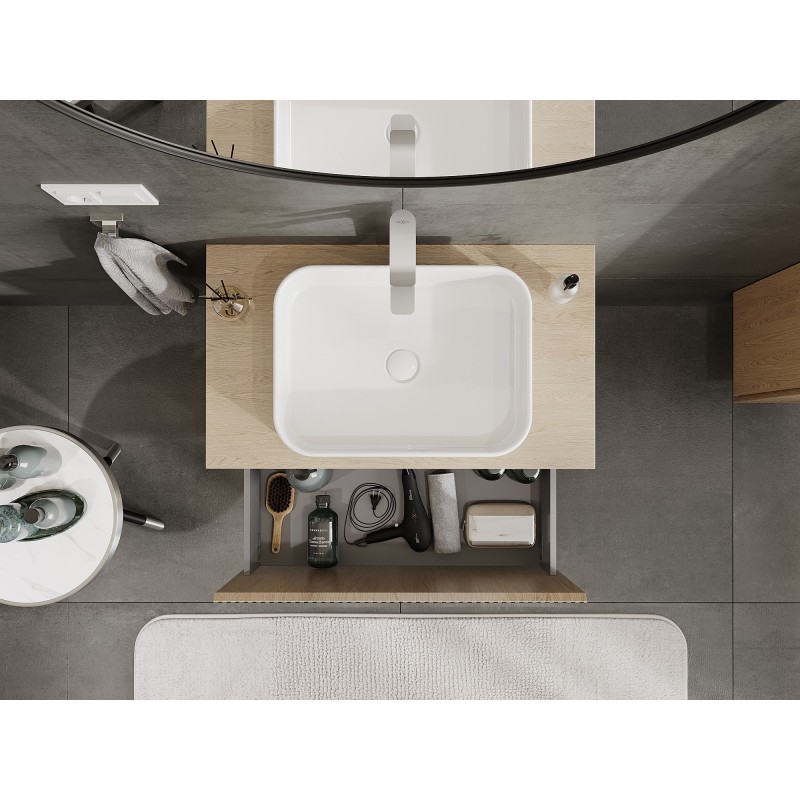 Mexen Rivel gabinete de baño bajo lavabo de 80 cm con encimera, 1 cajón, acanalado, roble - 91A20-08047-1-BFC81
