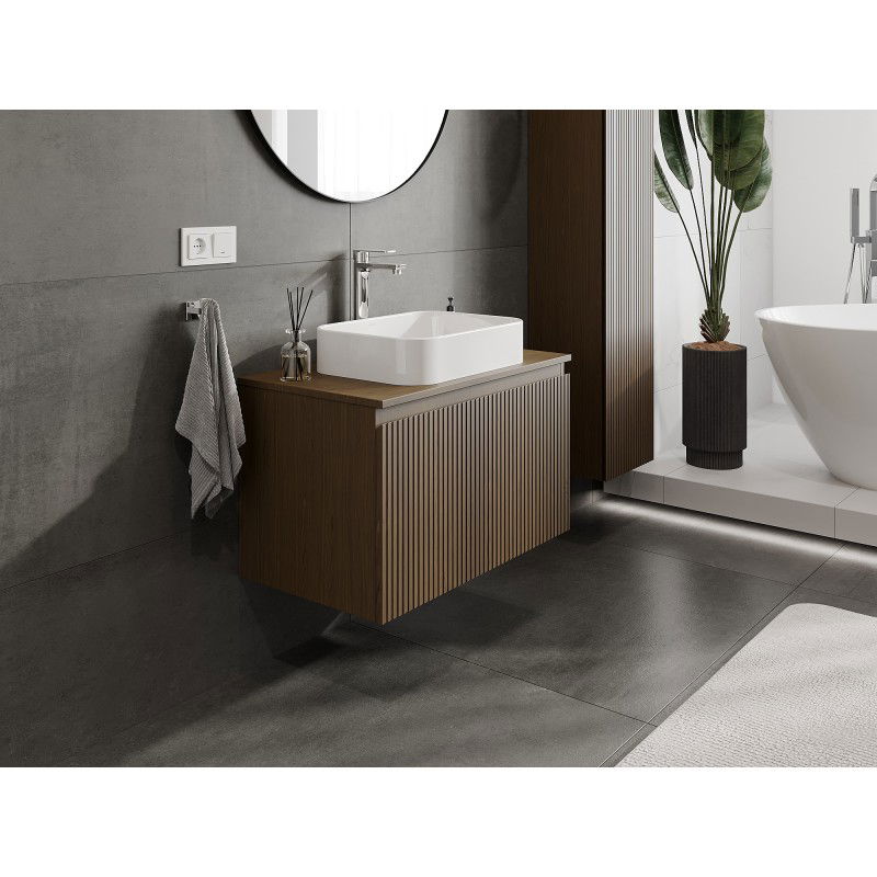 Mexen Rivel meuble de salle de bain sous lavabo 80 cm avec plateau, 1 tiroir, rainuré, noyer - 91A20-08047-1-BFC86