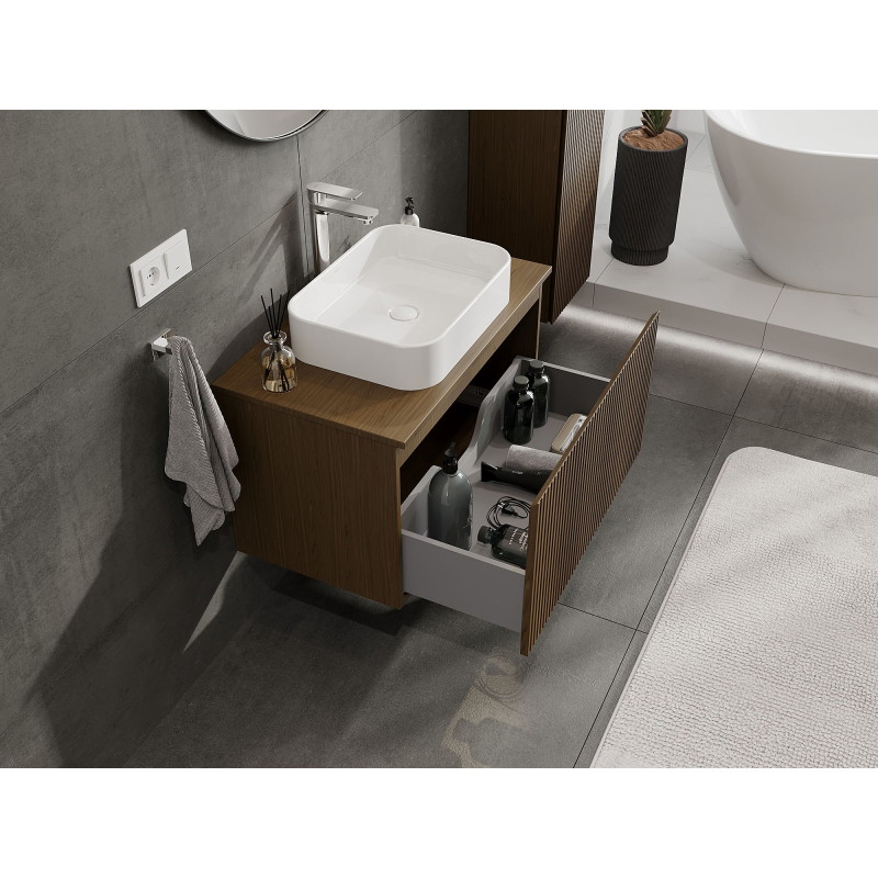 Mexen Rivel armario de baño de 80 cm con encimera, 1 cajón, acanalado, nogal - 91A20-08047-1-BFC86