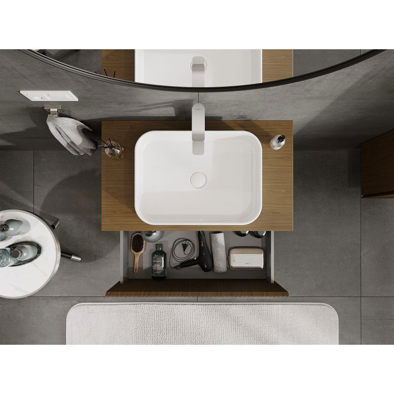 Mexen Rivel meuble de salle de bain sous lavabo 80 cm avec plateau, 1 tiroir, rainuré, noyer - 91A20-08047-1-BFC86