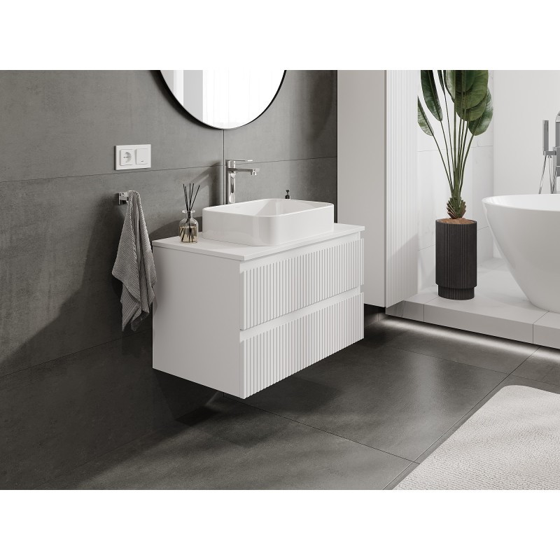 Mexen Rivel szafka łazienkowa podumywalkowa 80 cm z blatem, 2 szuflady, ryflowana , biała mat - 91A20-08047-2-BFFC01