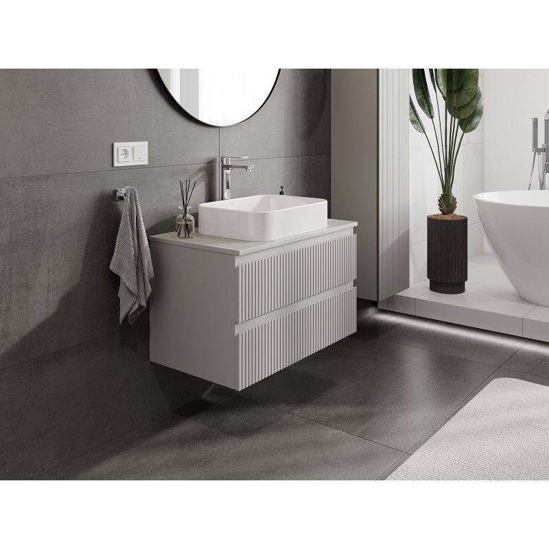 Mexen Rivel meuble de salle de bains sous lavabo 80 cm avec plateau, 2 tiroirs, rainuré, gris mat - 91A20-08047-2-BFFC62