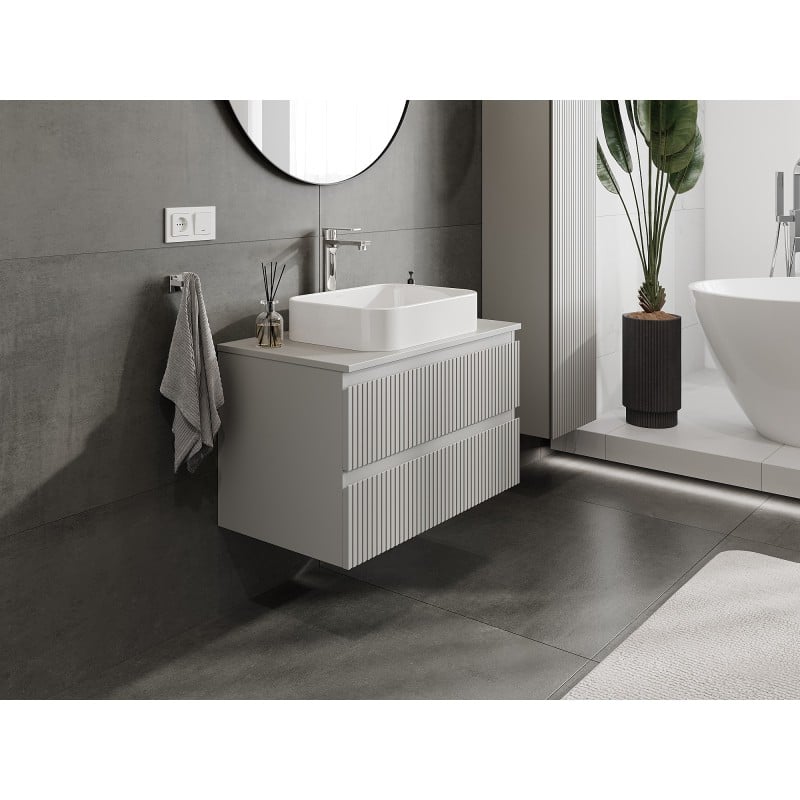 Mexen Rivel szafka łazienkowa podumywalkowa 80 cm z blatem, 2 szuflady, ryflowana , szara mat - 91A20-08047-2-BFFC62