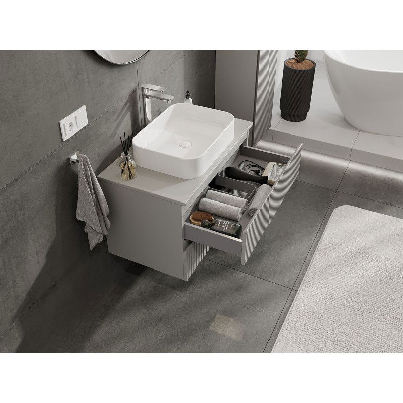 Mexen Rivel 80 cm Vanity Unit with Countertop, 2 Drawers, Fluted, Matte Grey - 91A20-08047-2-BFFC62